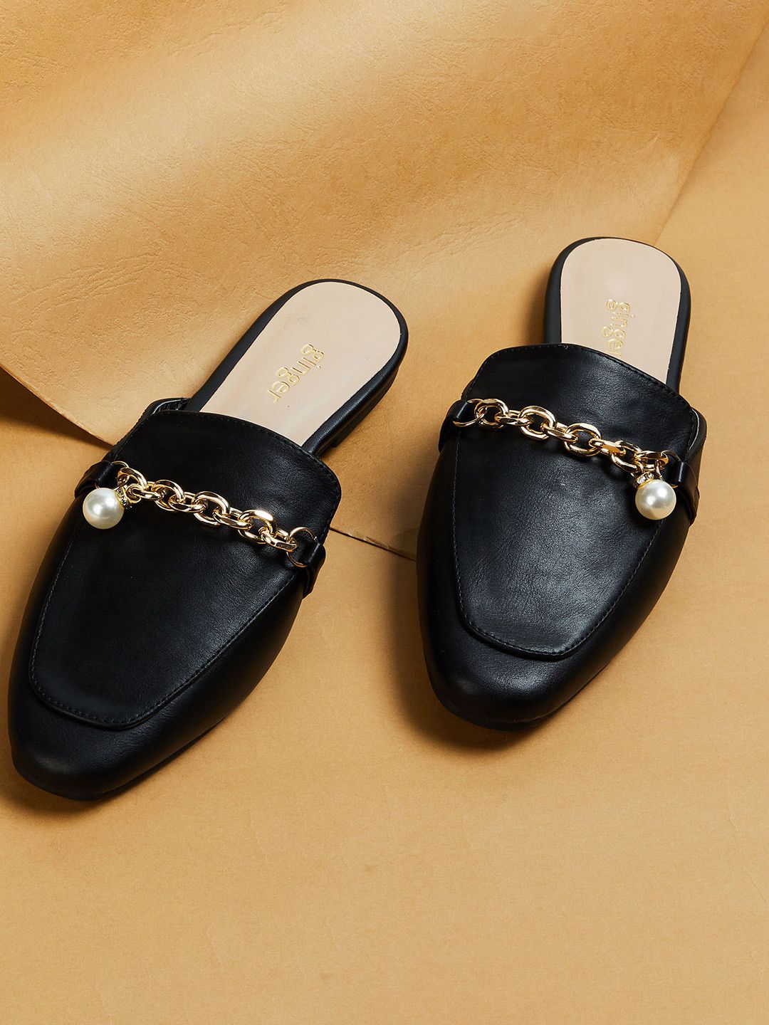 Ginger by Lifestyle Women Black Mules Flats Price in India