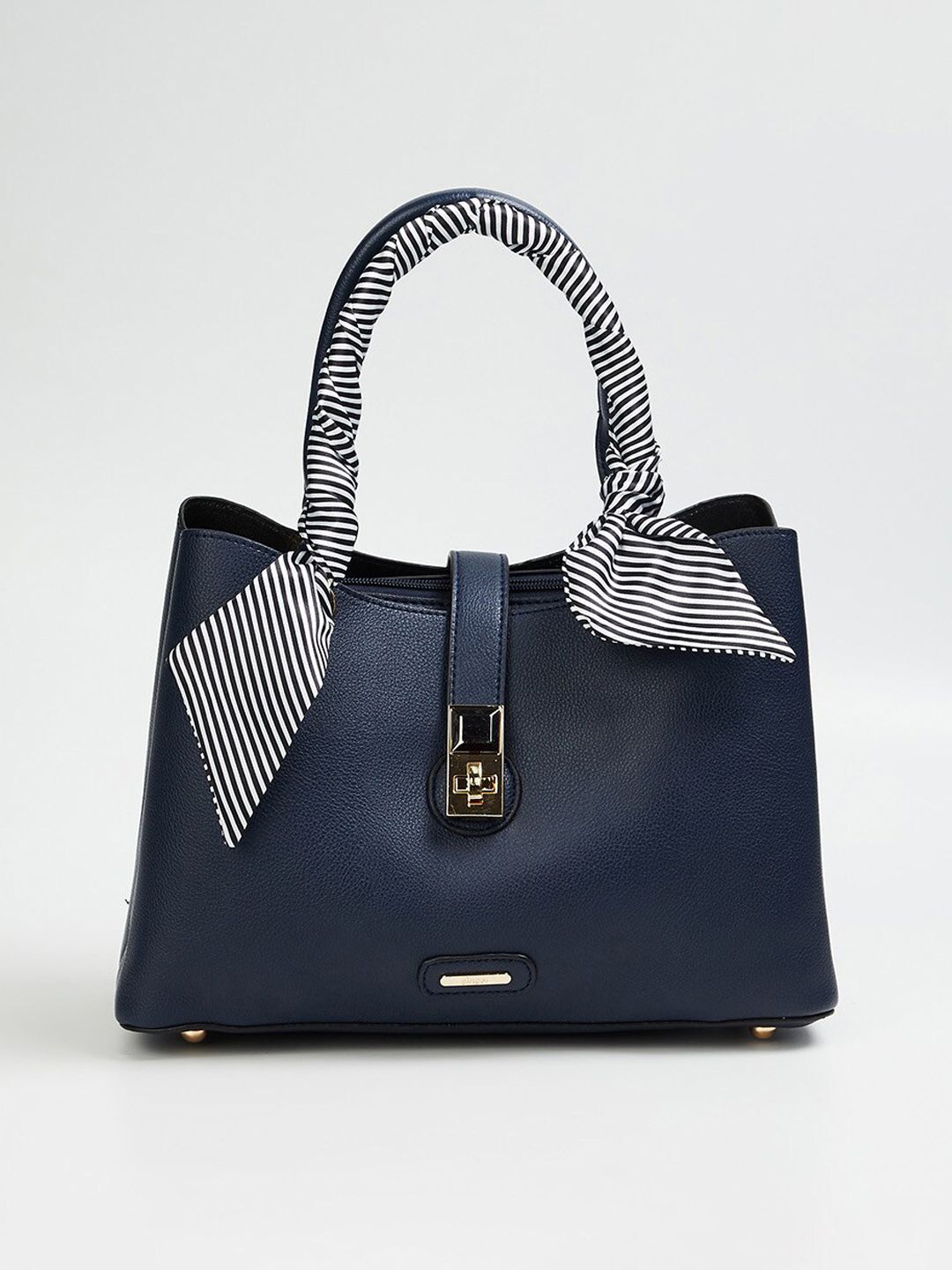 Ginger by Lifestyle Navy Blue Structured Handheld Bag Price in India
