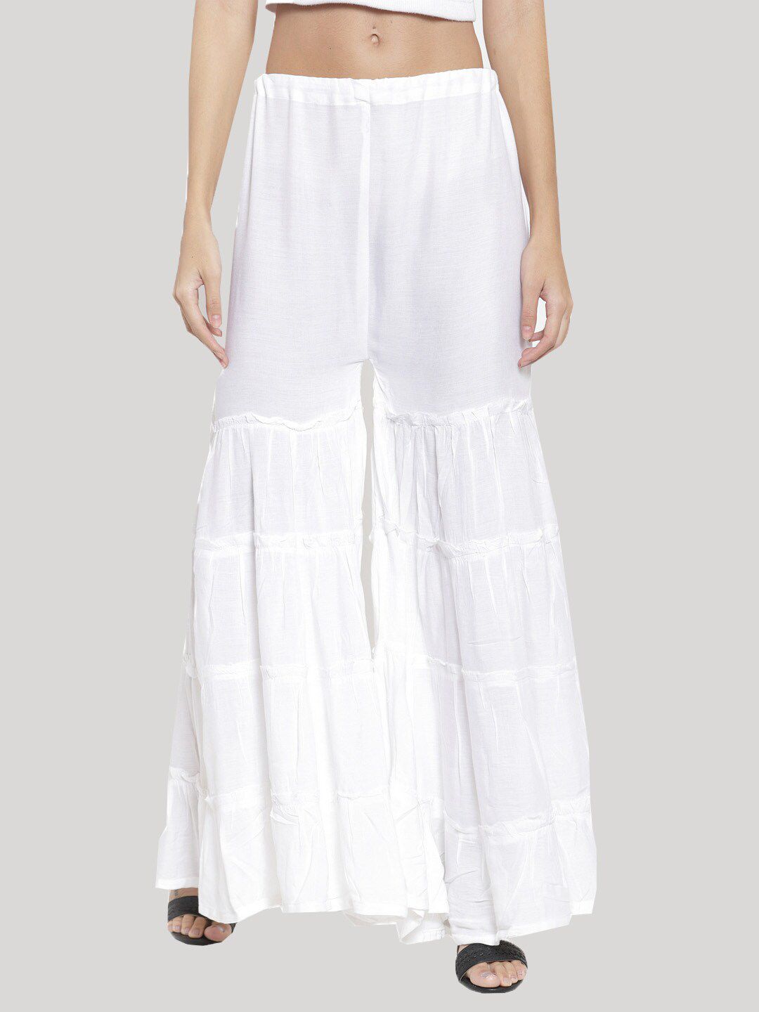 Clora Creation Women White Flared Palazzos