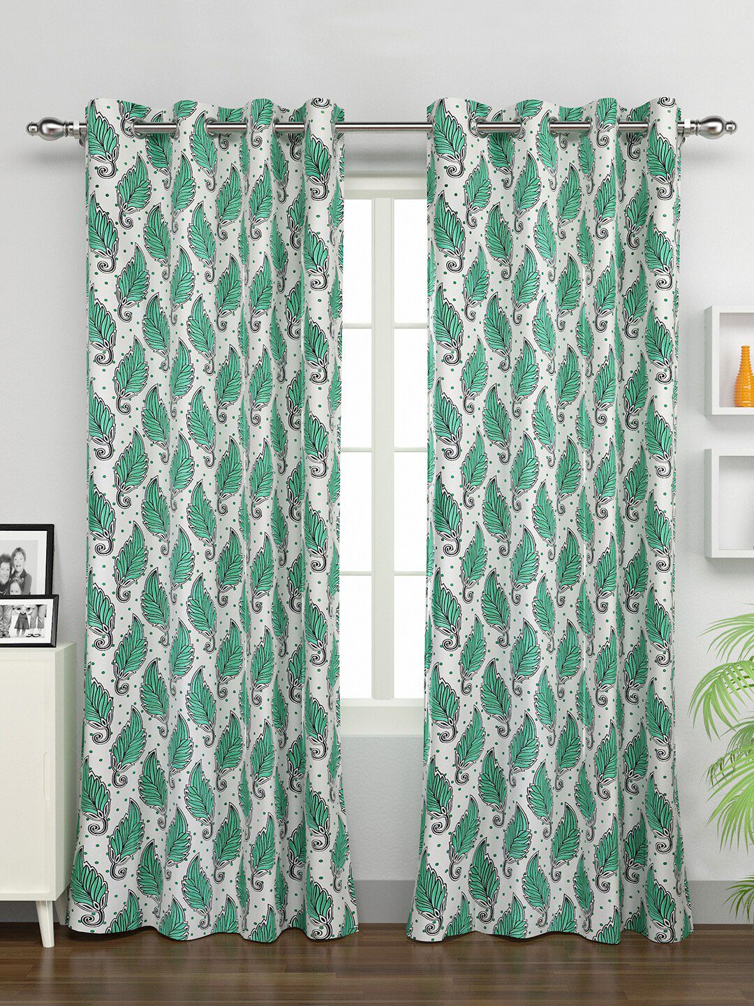 Rubix Home White & Green Set of 2 Floral Door Curtain Price in India