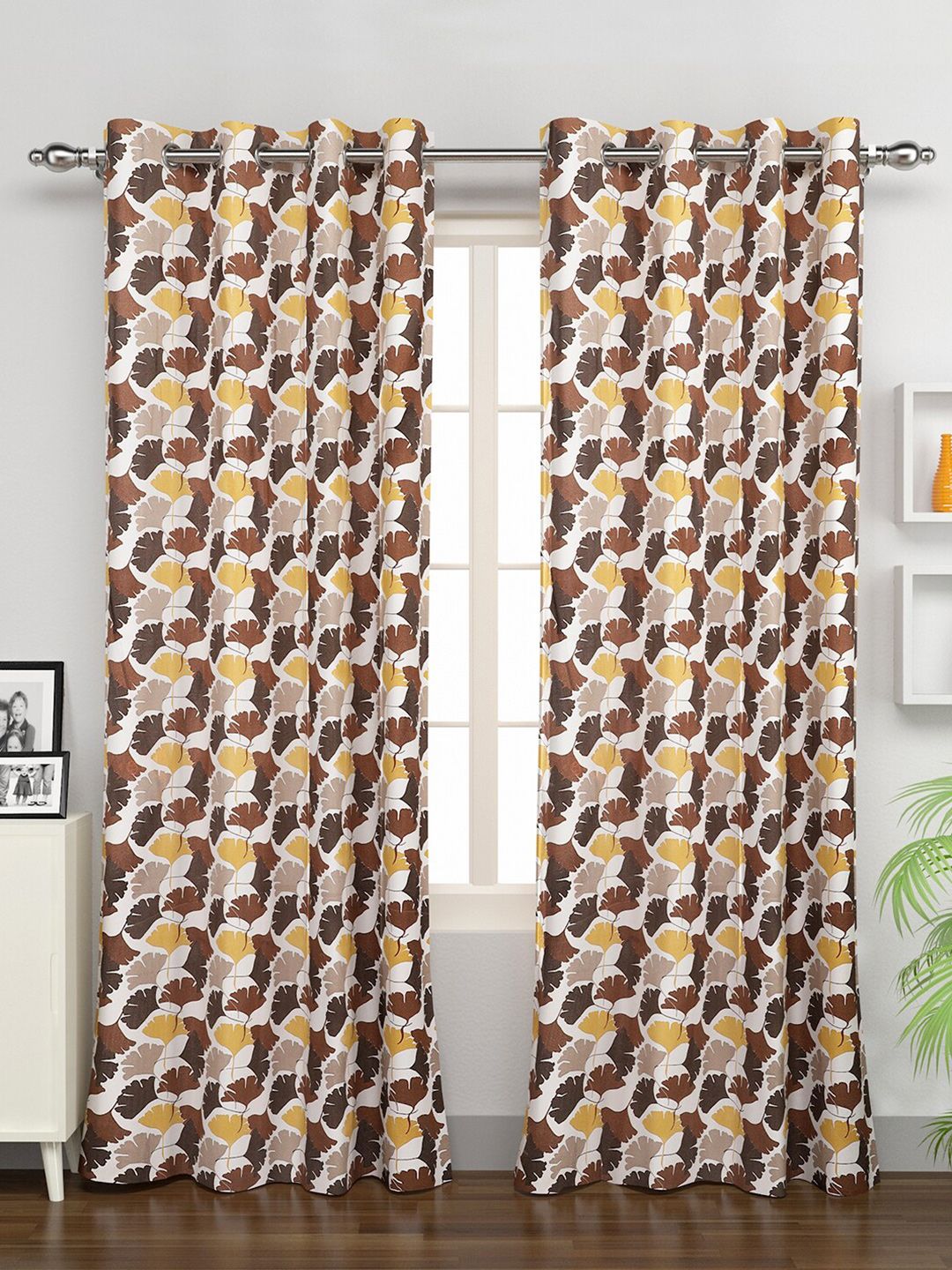 Rubix Home Brown & White Set of 2 Floral Door Curtain Price in India