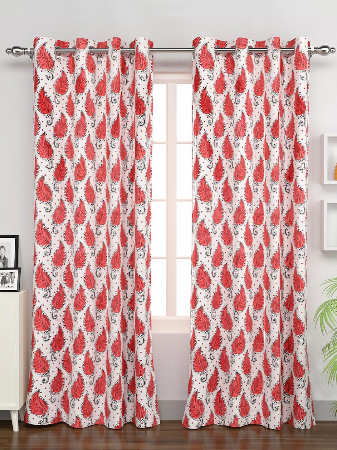 Rubix Home White & Red Set of 2 Floral Door Curtain Price in India