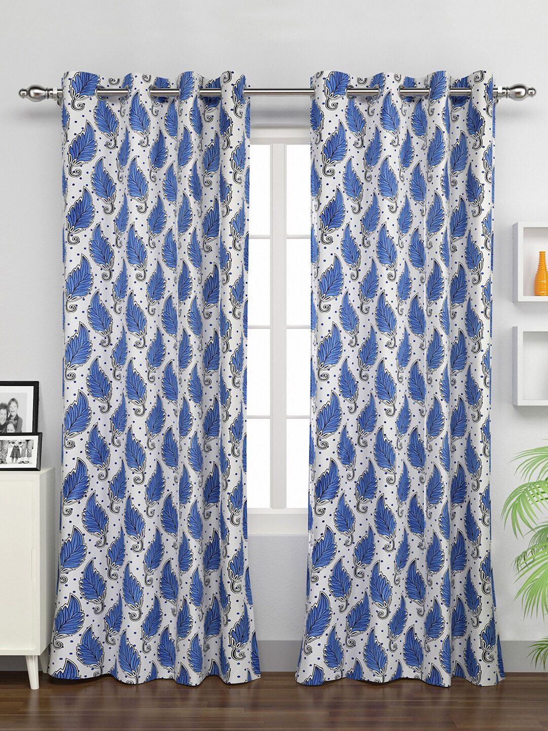 Rubix Home White & Blue Set of 2 Floral Door Curtain Price in India