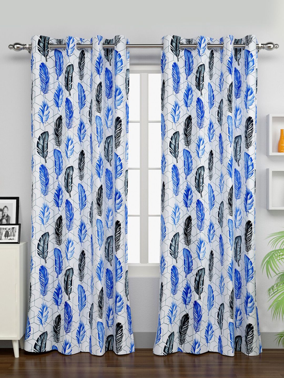 Rubix Home White & Blue Set of 2 Ethnic Motifs Door Curtain Price in India
