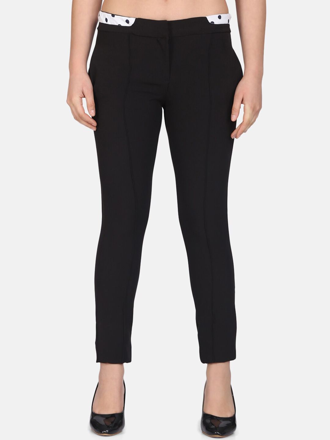 DELAN Women Black Relaxed Slim Fit Easy Wash Trousers Price in India