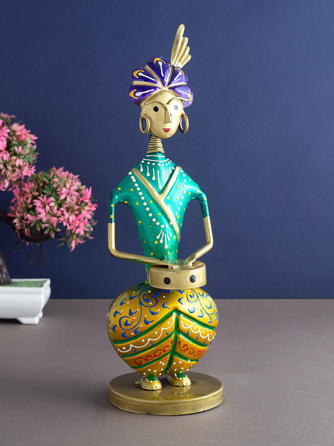 Golden Peacock Blue & Gold-Coloured Musician Figurine Showpieces Price in India