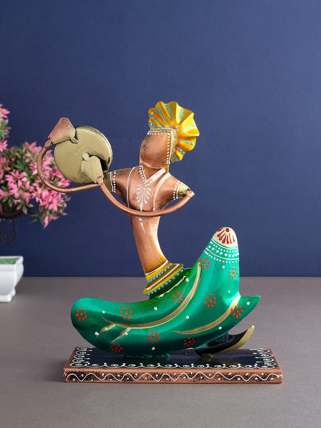 Golden Peacock Green & Gold-Toned Turban Musicians Decorative Showpiece Price in India