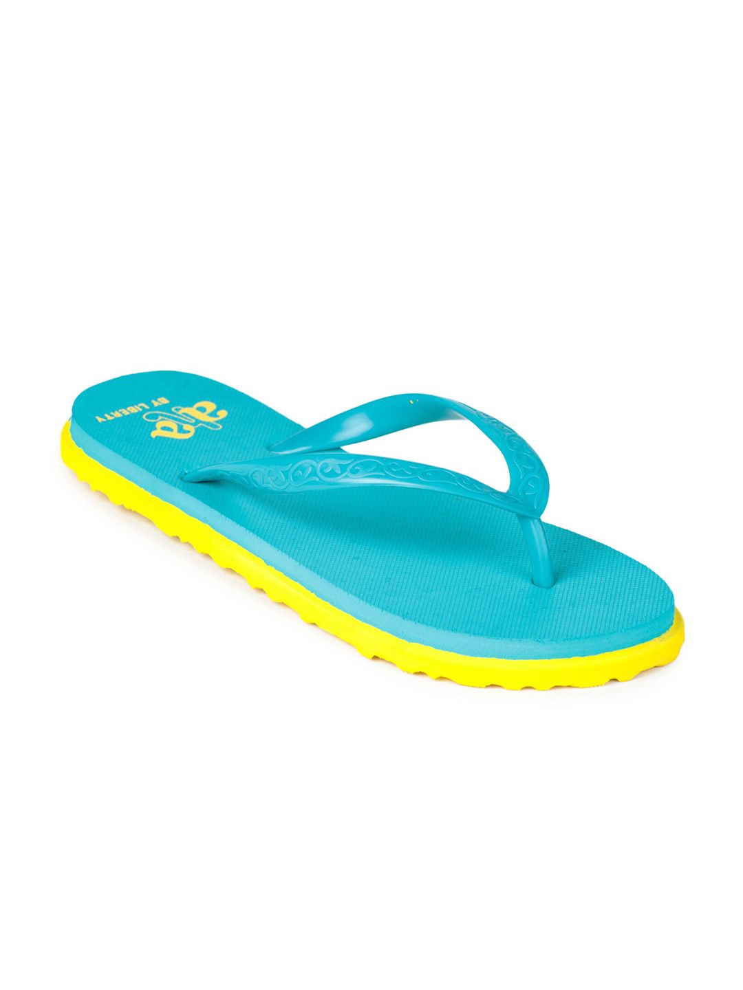 Liberty Women Green & Yellow Rubber Thong Flip-Flops Price in India