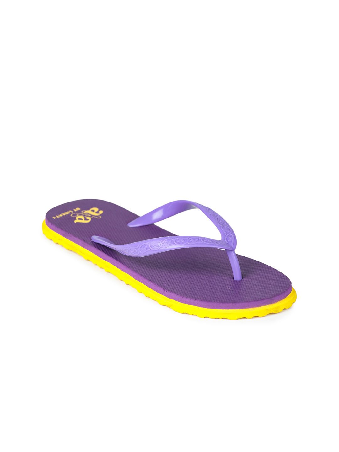 Liberty Women Purple & Yellow Rubber Thong Flip-Flops Price in India