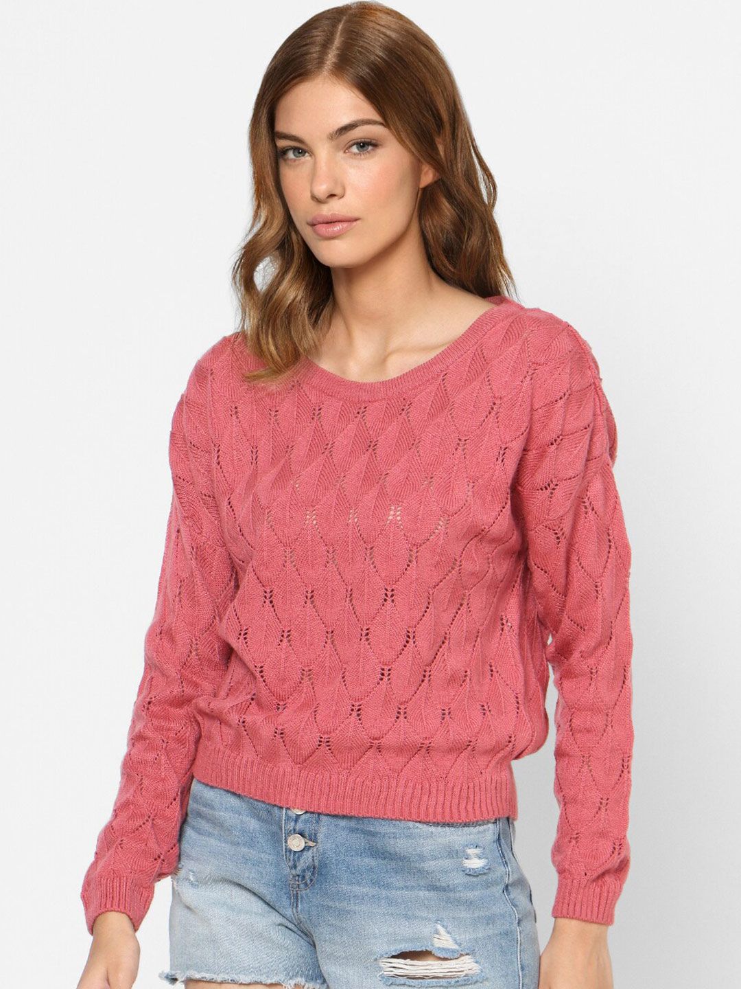 ONLY Women Dusty Pink Crop Pullover Price in India