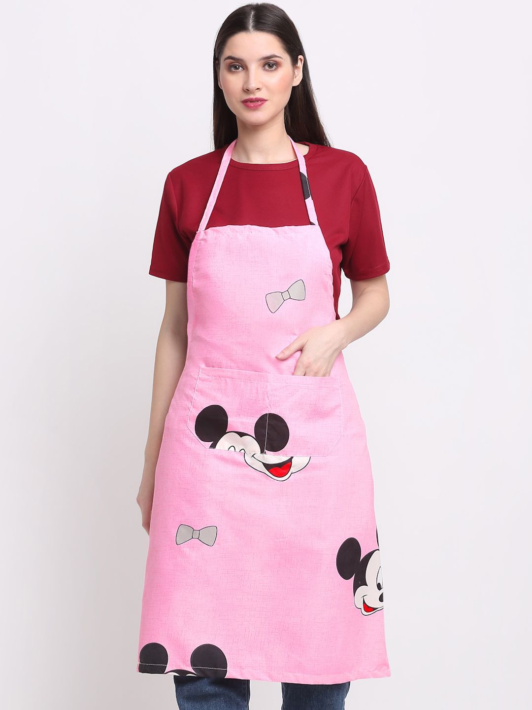 KLOTTHE Unisex Pink Mickey Mouse Printed Polycotton Apron Price in India