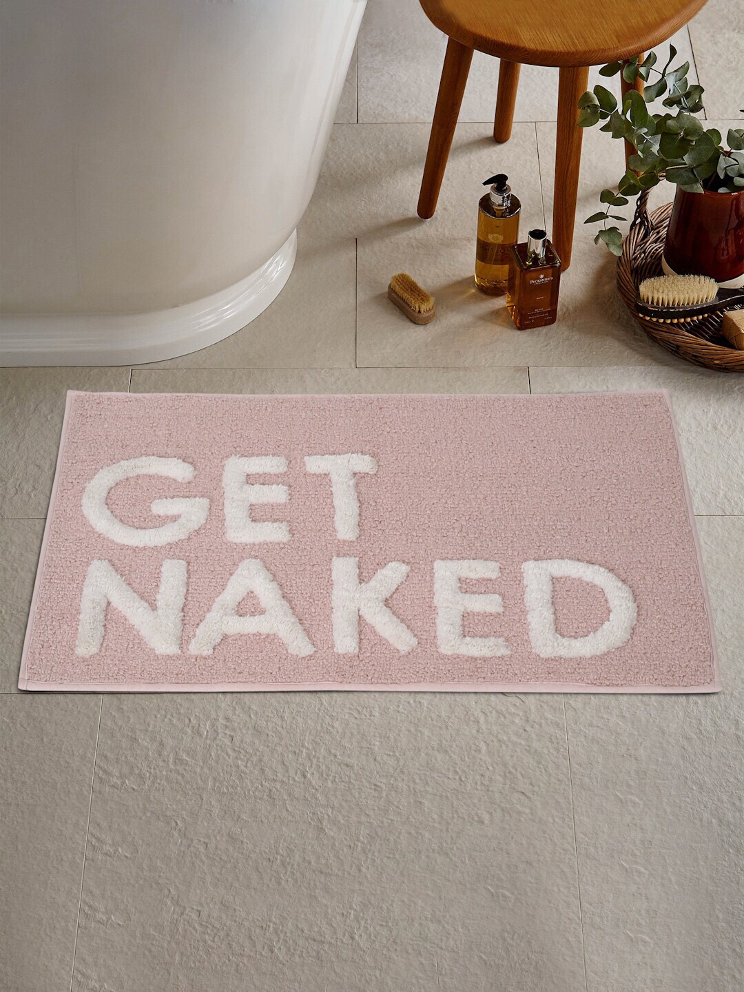 KLOTTHE Pink Woven Design 2000 GSM Bath Rugs Price in India