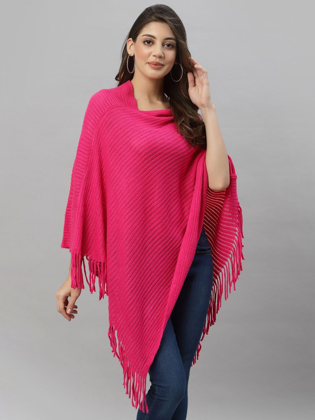 Style Quotient Women Pink Polyester Longline Poncho Price in India