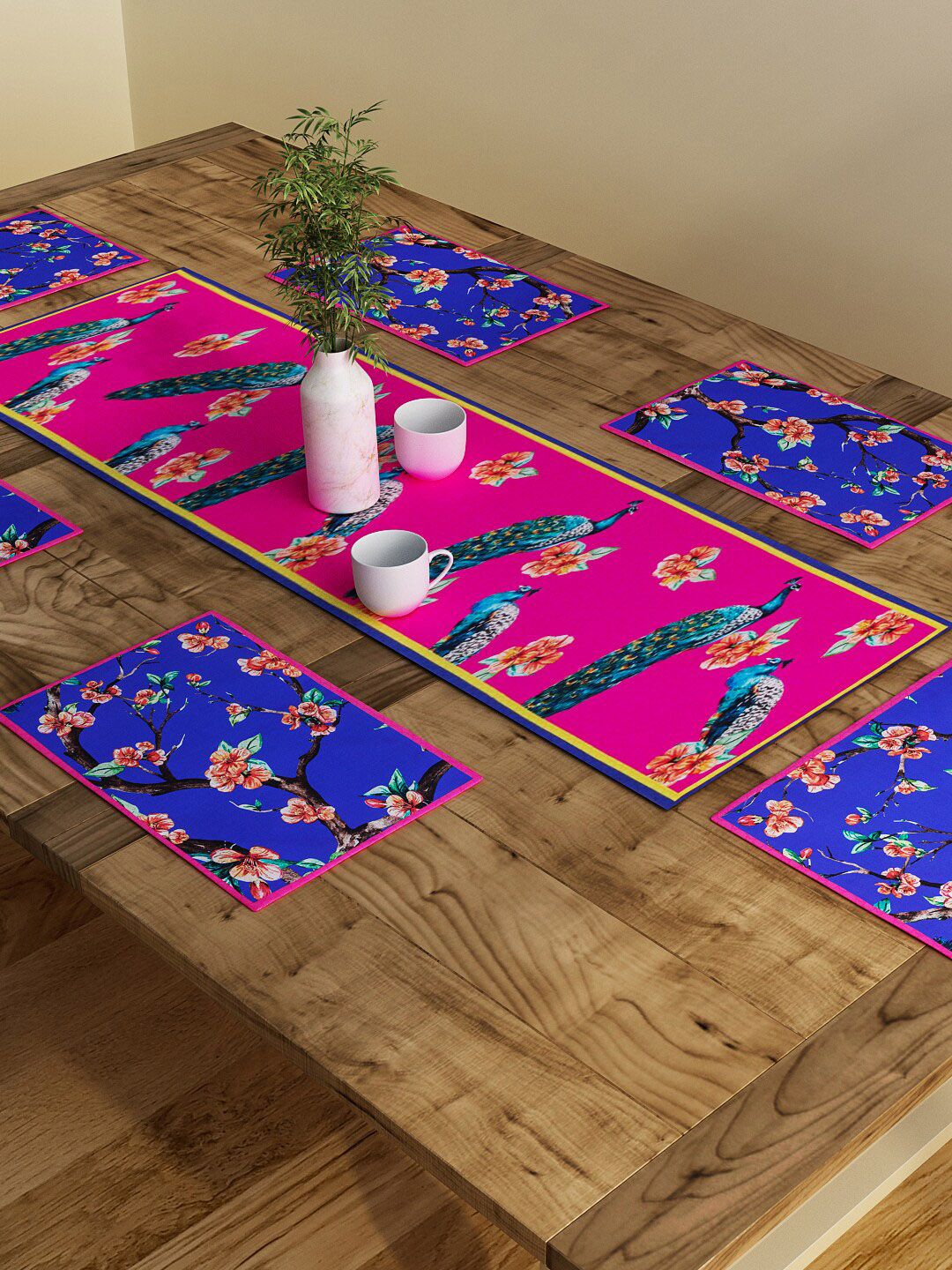 SEJ by Nisha Gupta Set of 7 Printed Table Runner & Placemats Price in India