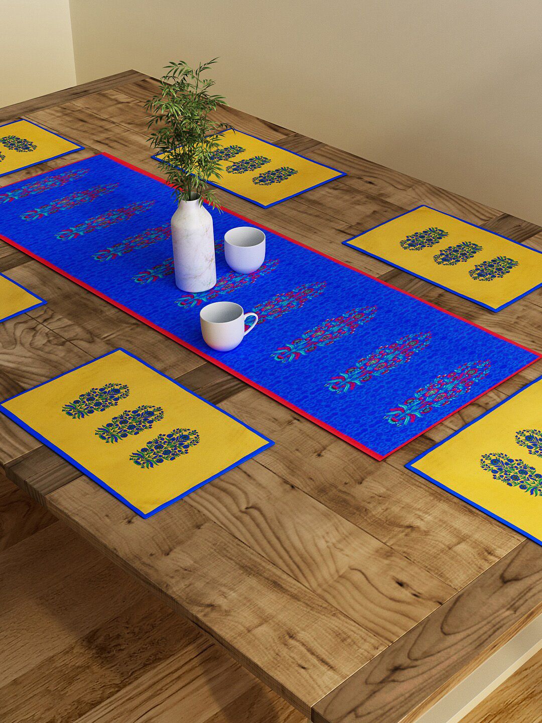 SEJ by Nisha Gupta Set of 6 Blue Table Placemats & Runner Price in India
