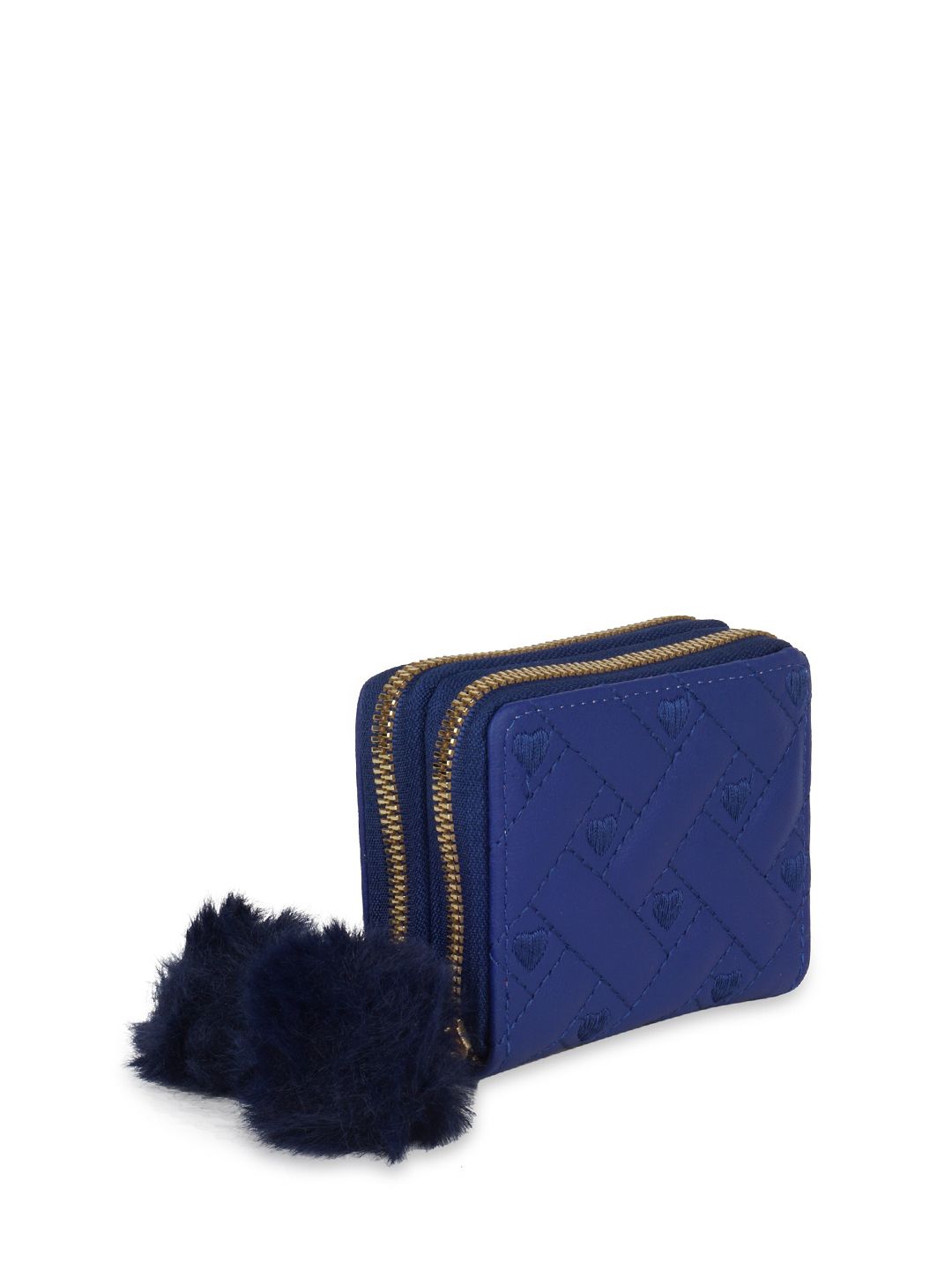 Kanvas Katha Women Blue & Silver-Toned Geometric Textured Embroidered PU Zip Around Wallet Price in India