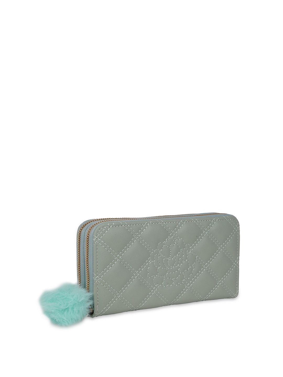 Kanvas Katha Women Green & Peach-Coloured Textured Embroidered PU Zip Around Wallet Price in India