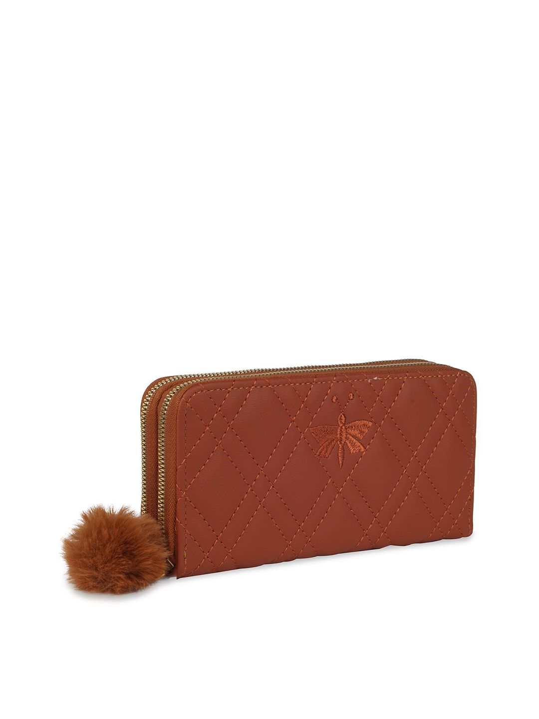 Kanvas Katha Women Tan Textured Embroidered PU Zip Around Wallet Price in India