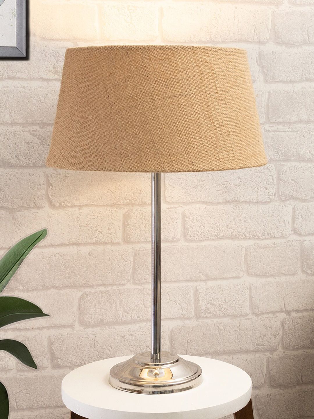 Homesake Adults Brown & Steel Solid 13" Table Lamp with Fabric Shade Price in India