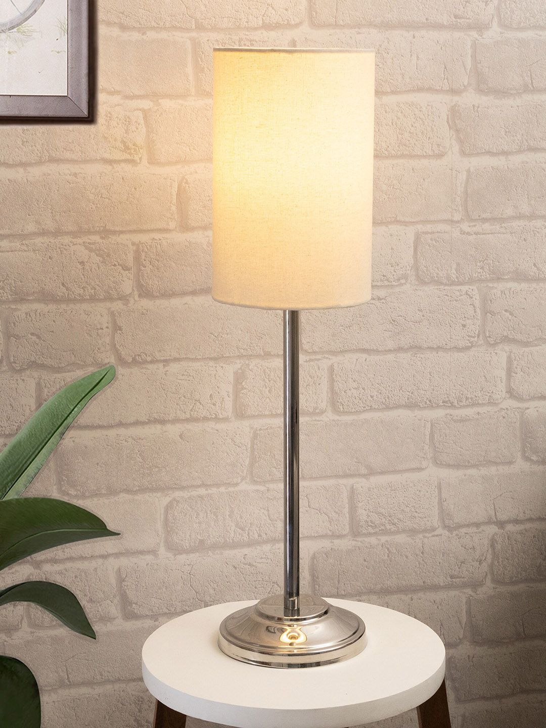 Homesake Beige Solid Cylindrical Table Lamp with Shade Price in India