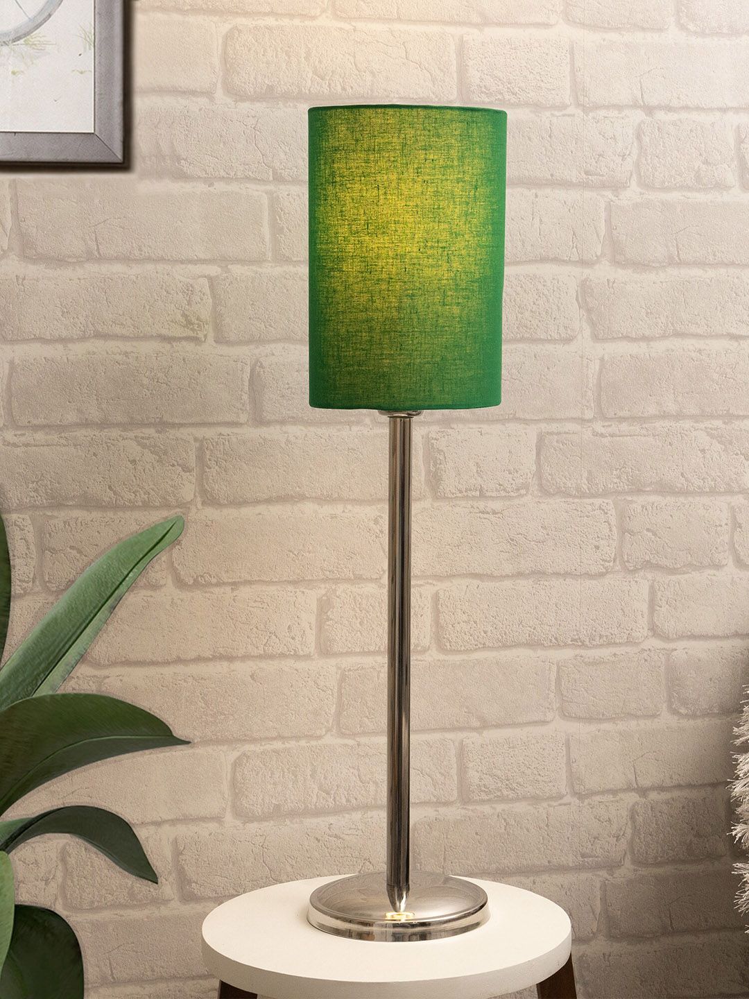 Homesake Green & Silver-Toned Solid Table Lamps with Shade Price in India