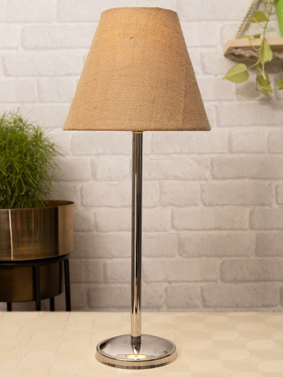 Homesake Beige Solid Table Lamp with Jute Shade Price in India