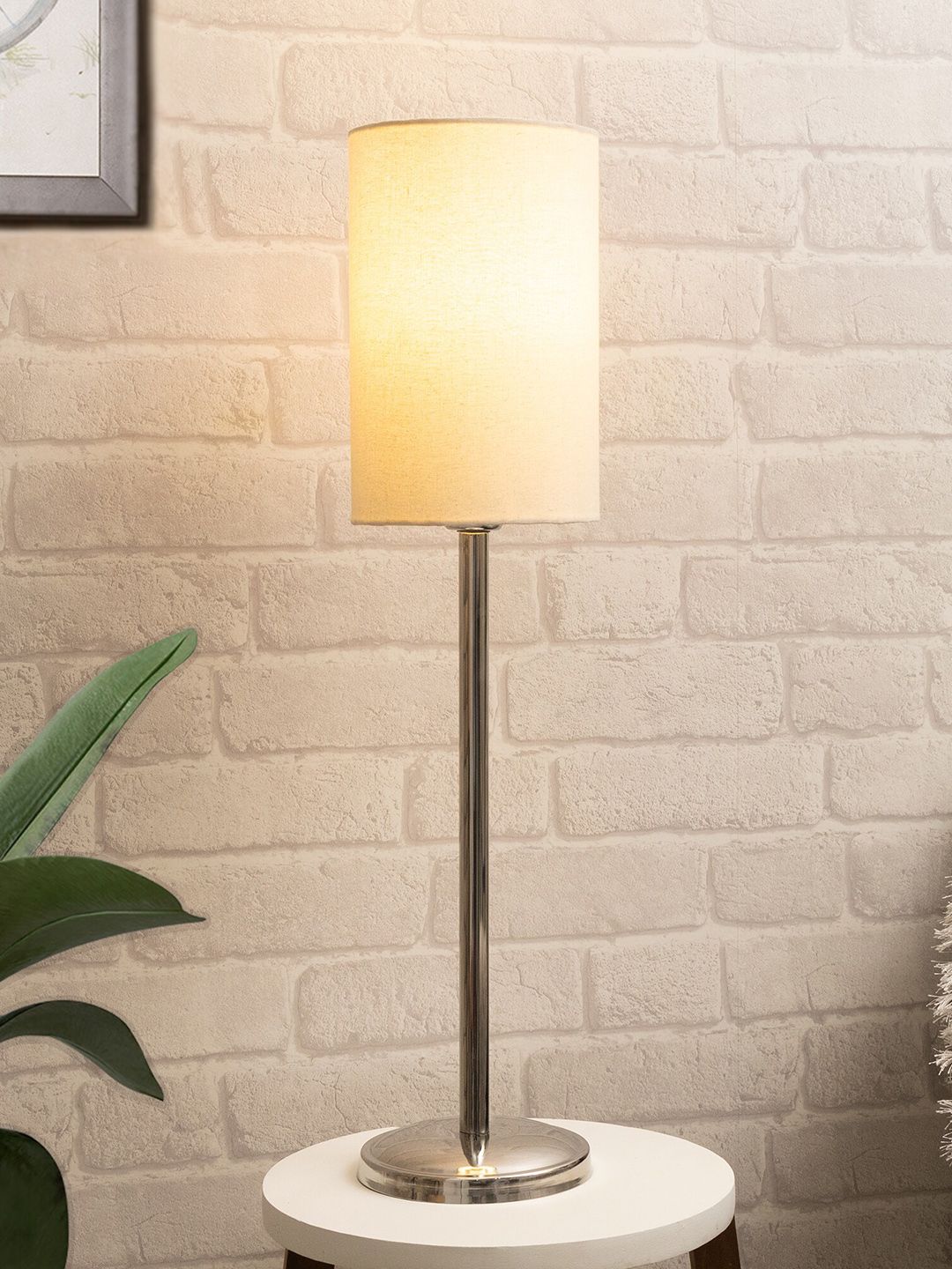 Homesake Beige Solid Cylindrical  Basic Table Lamp Price in India