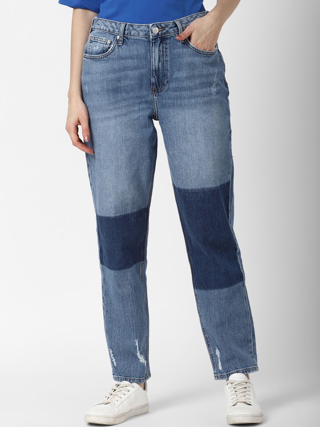 FOREVER 21 Women Blue Low Distress Light Fade Jeans Price in India