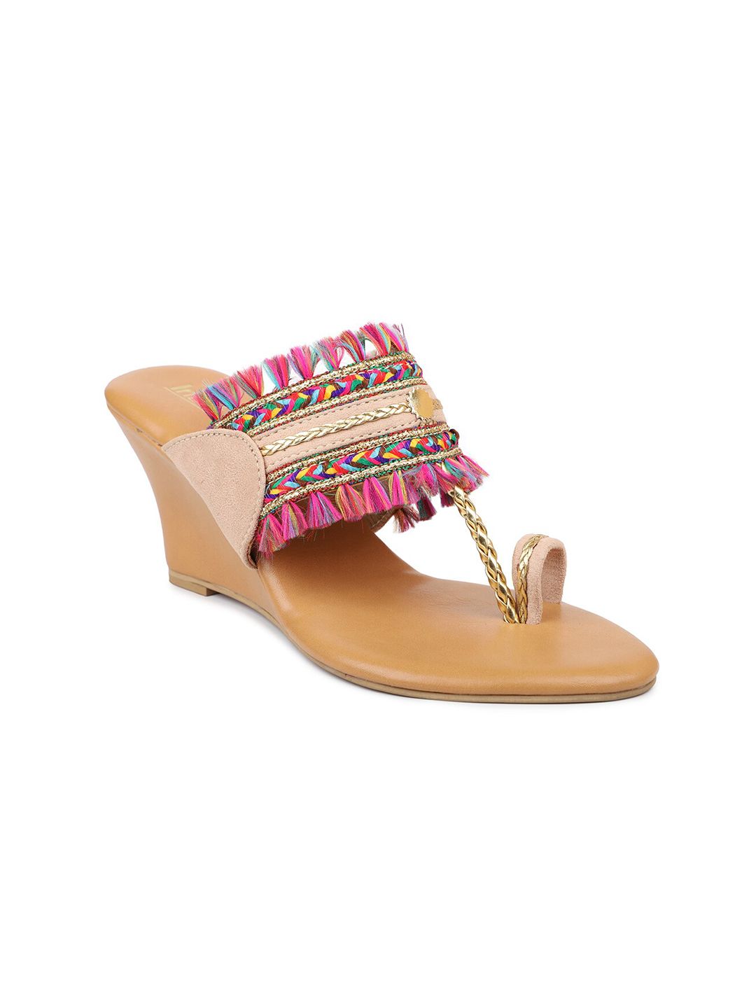 Inc 5 Beige & Pink Embellished Ethnic Wedges Price in India