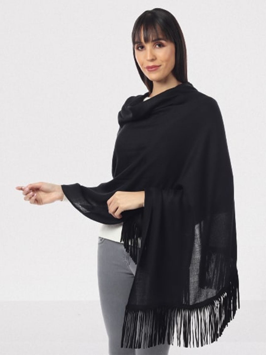 MUFFLY Women Black Wool Stole Price in India