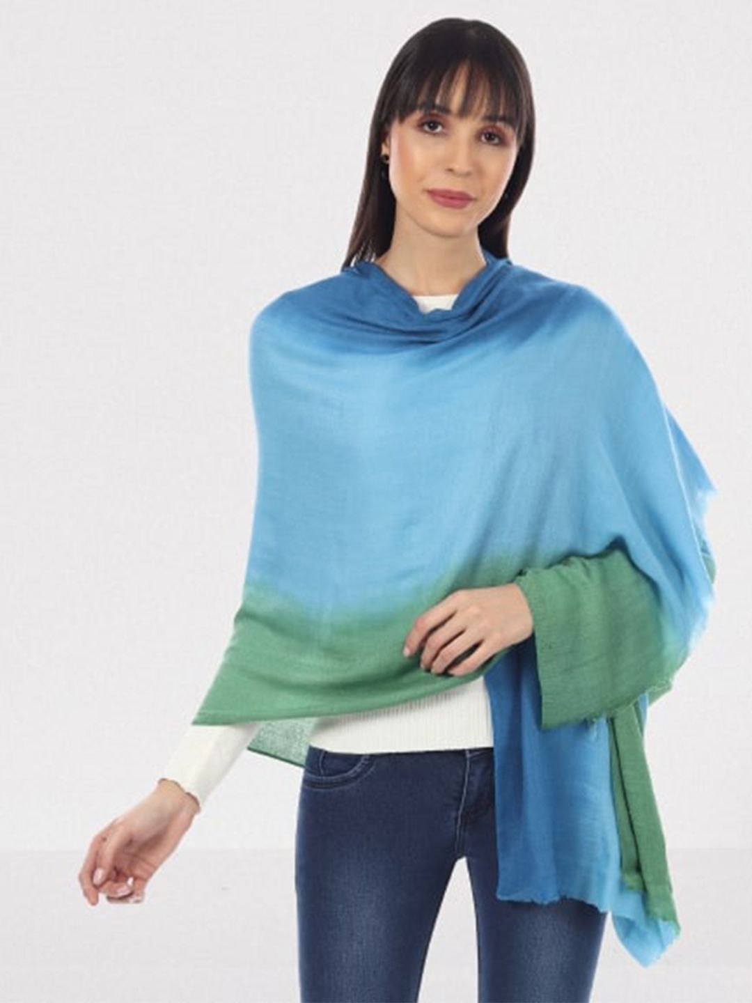 MUFFLY Women Blue & Green Colourblocked Stole Price in India