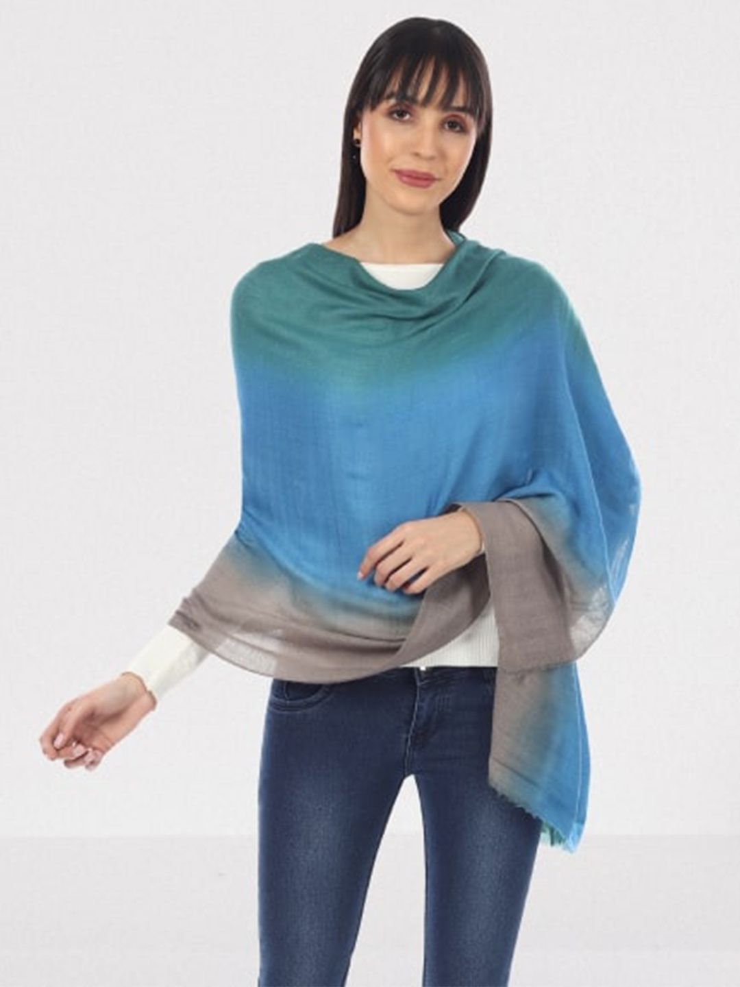 MUFFLY Women Blue & Grey Colourblocked Stole Price in India