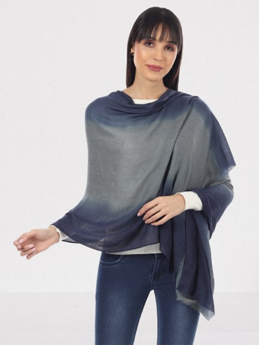 MUFFLY Women Navy Blue & Grey Colourblocked Stole Price in India