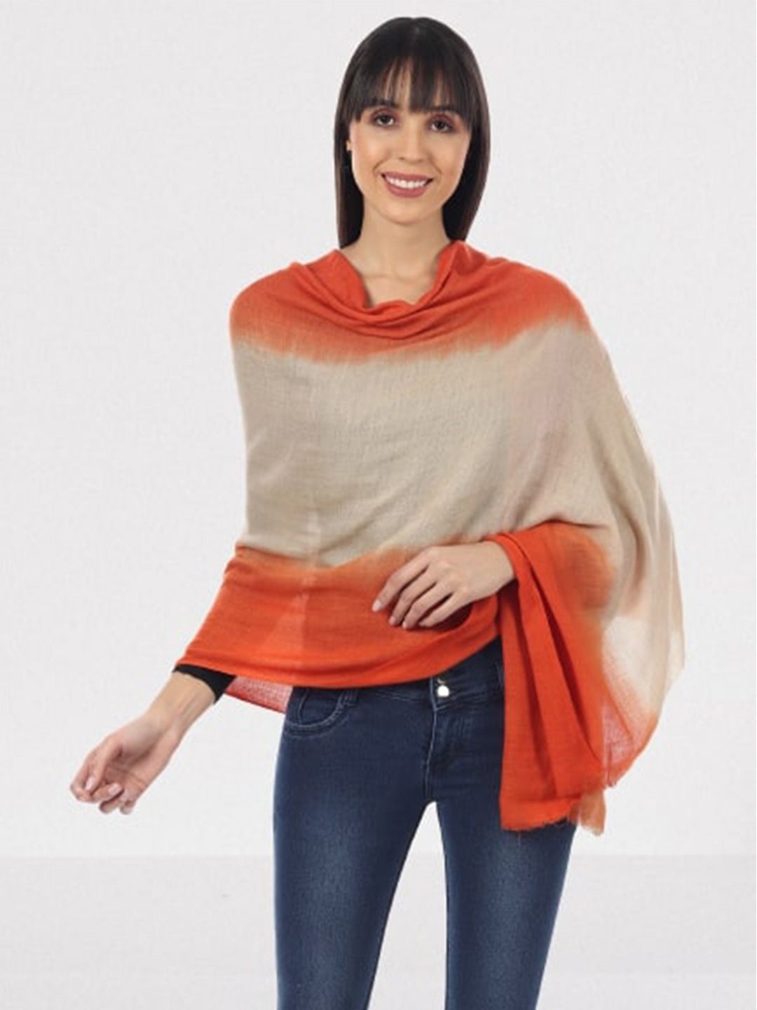 MUFFLY Women Orange & Beige Colourblocked Stole Price in India