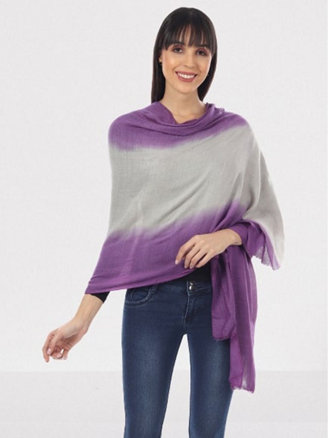 MUFFLY Women Purple & Grey Colourblocked Wool Stole Price in India