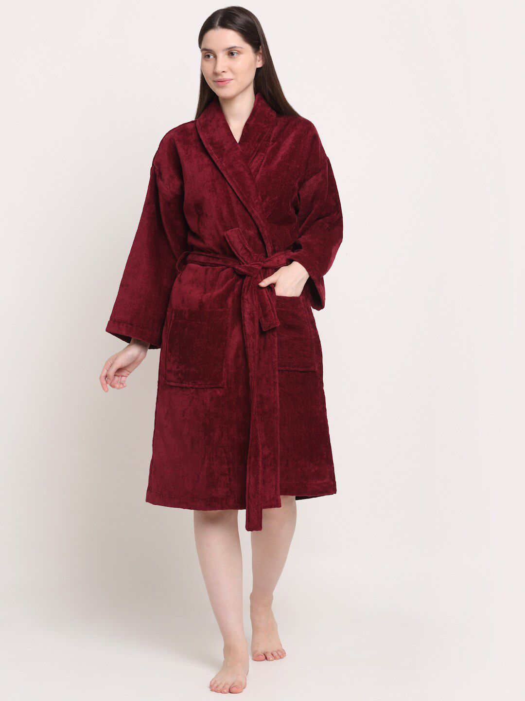 Creeva Red Solid Bath Robe Price in India