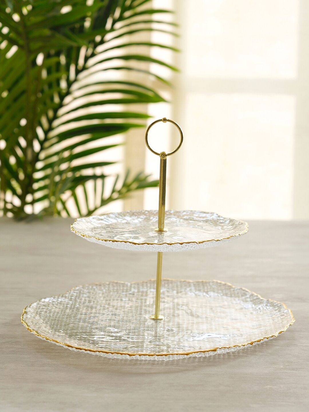 Pure Home and Living Transparent & Gold-Toned Glass Cake Stand Price in India