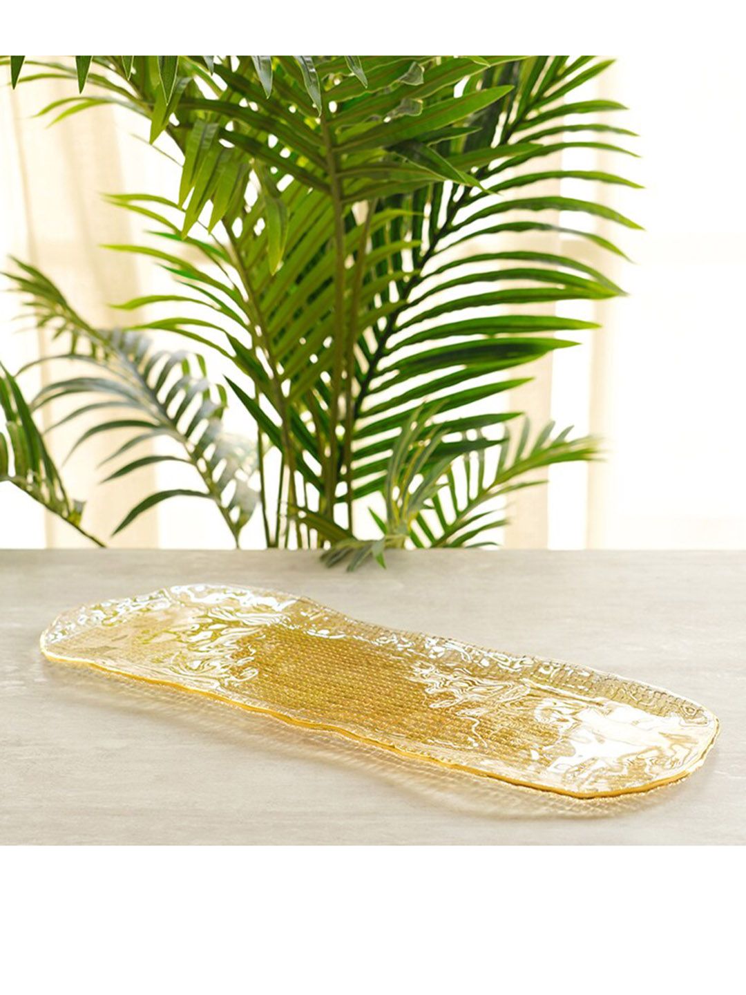 Pure Home and Living Gold-Toned Textured Glass Tray Price in India