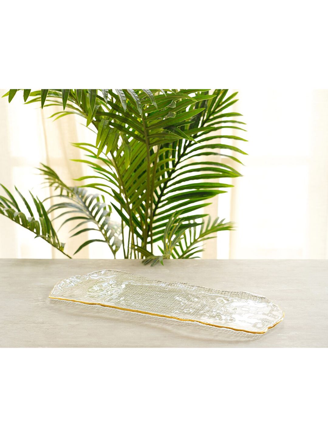 Pure Home and Living Transparent & Gold-Toned Textured Glass Tray Price in India