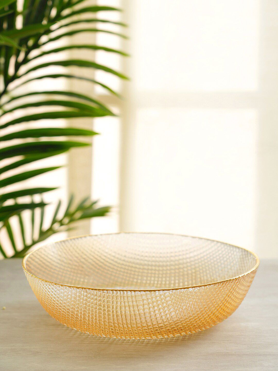 Pure Home and Living Transparent & Gold-Toned Textured Glass Serving Bowl Price in India