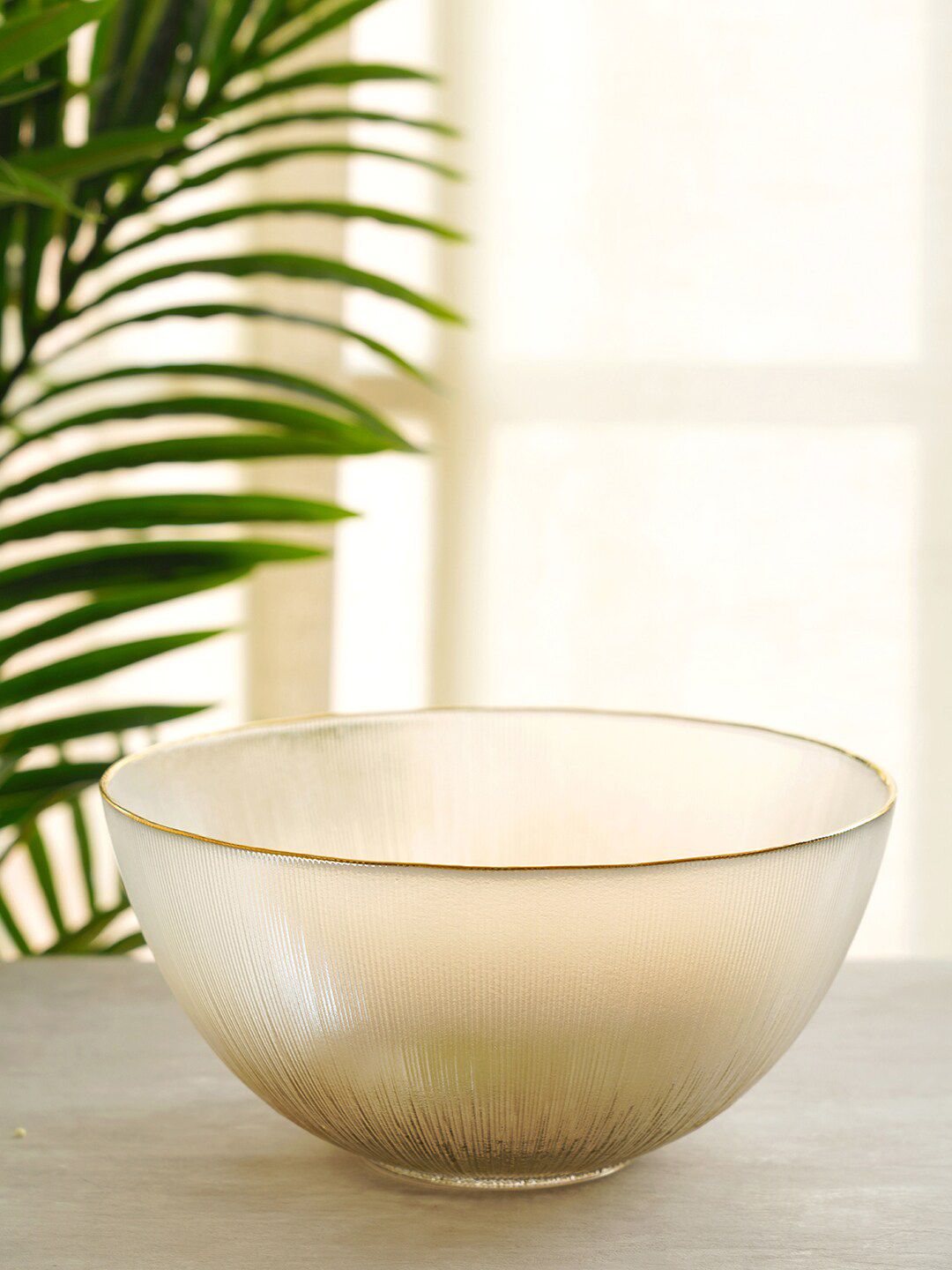 Pure Home and Living Beige & Gold-Toned Textured Glass Serving Bowl Price in India