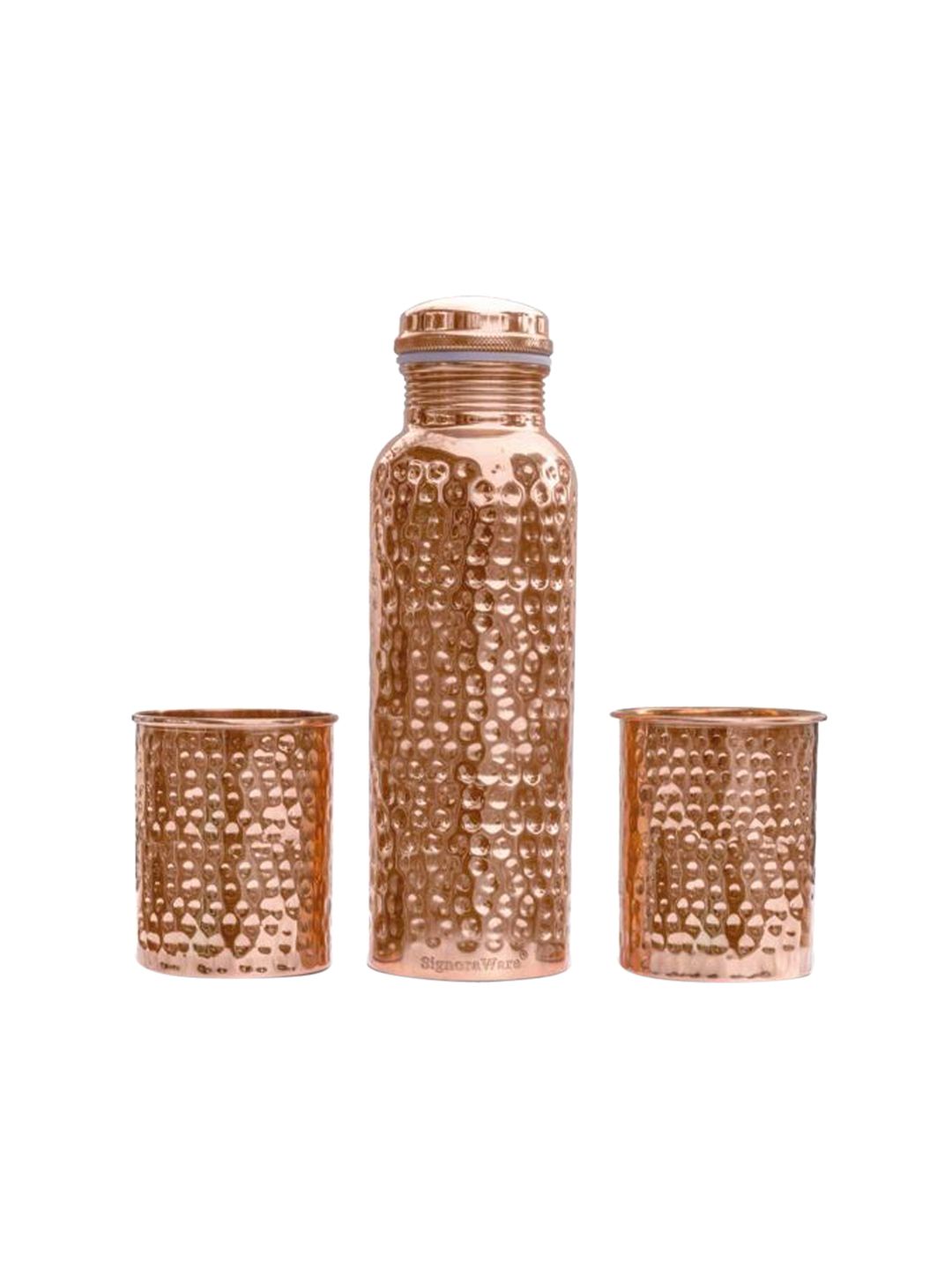 SignoraWare Set Of 3 Solid Copper Water Bottle With Glasses Price in India