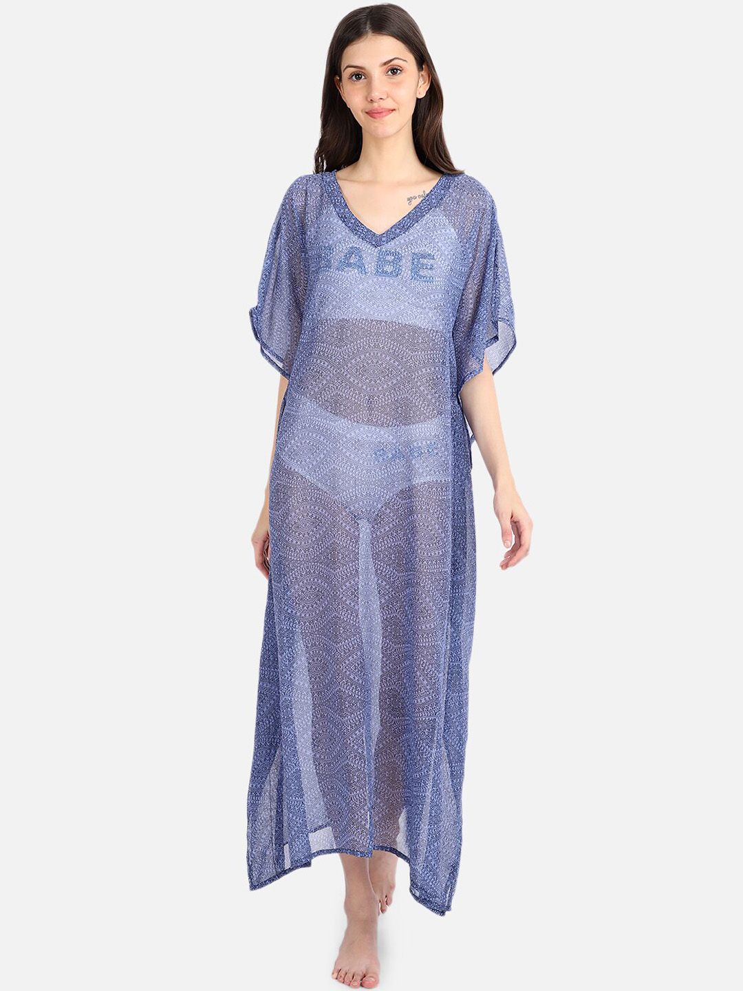 EROTISSCH Women Blue Printed Beachwear Cover-up Kaftan Price in India