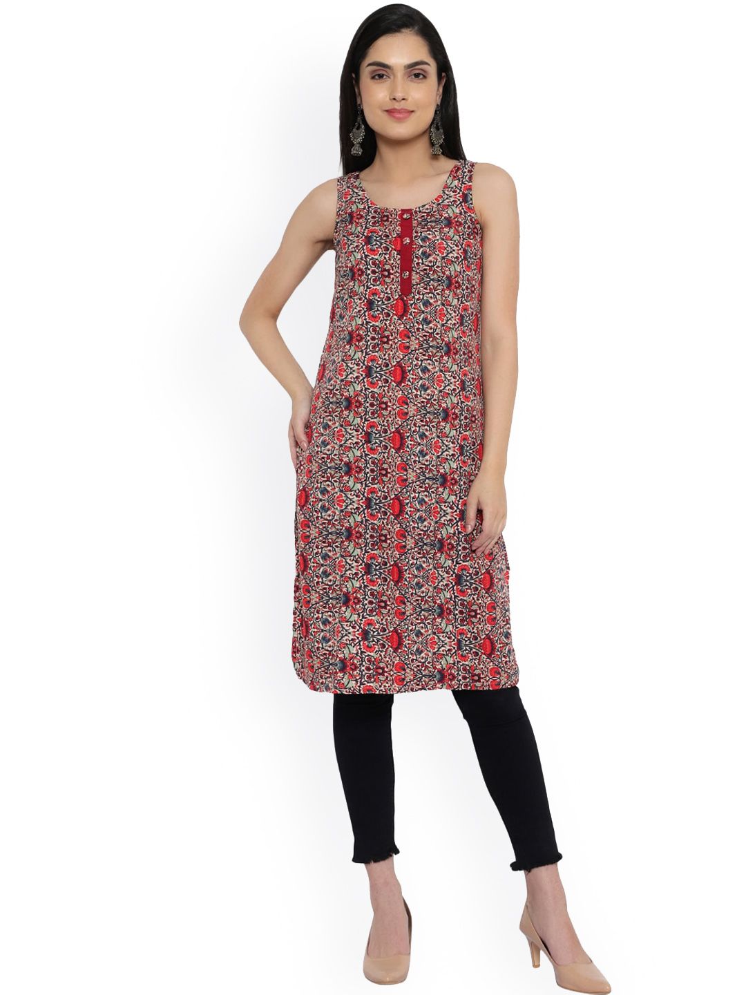 KALINI Women Maroon Ethnic Motifs Printed Crepe Kurta Price in India