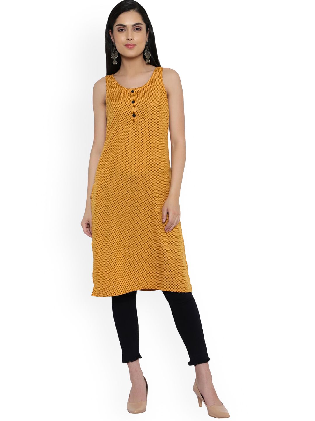 KALINI Women Yellow Colourblocked Crepe Kurta Price in India