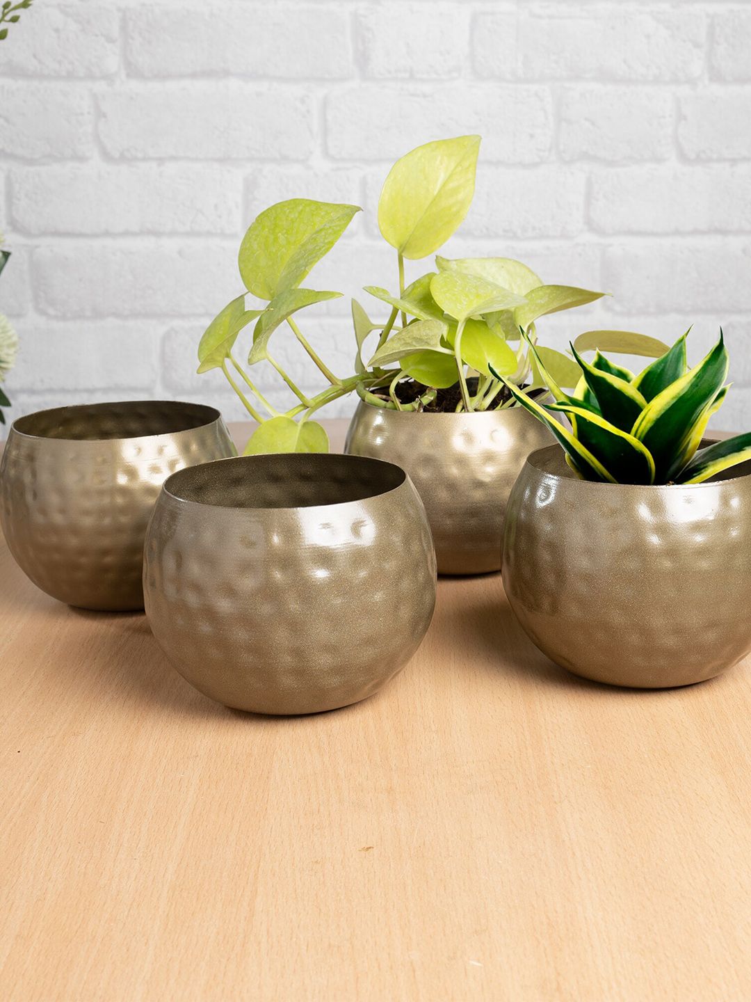 Homesake Set Of 4 Gold Toned Metal Planters Price in India