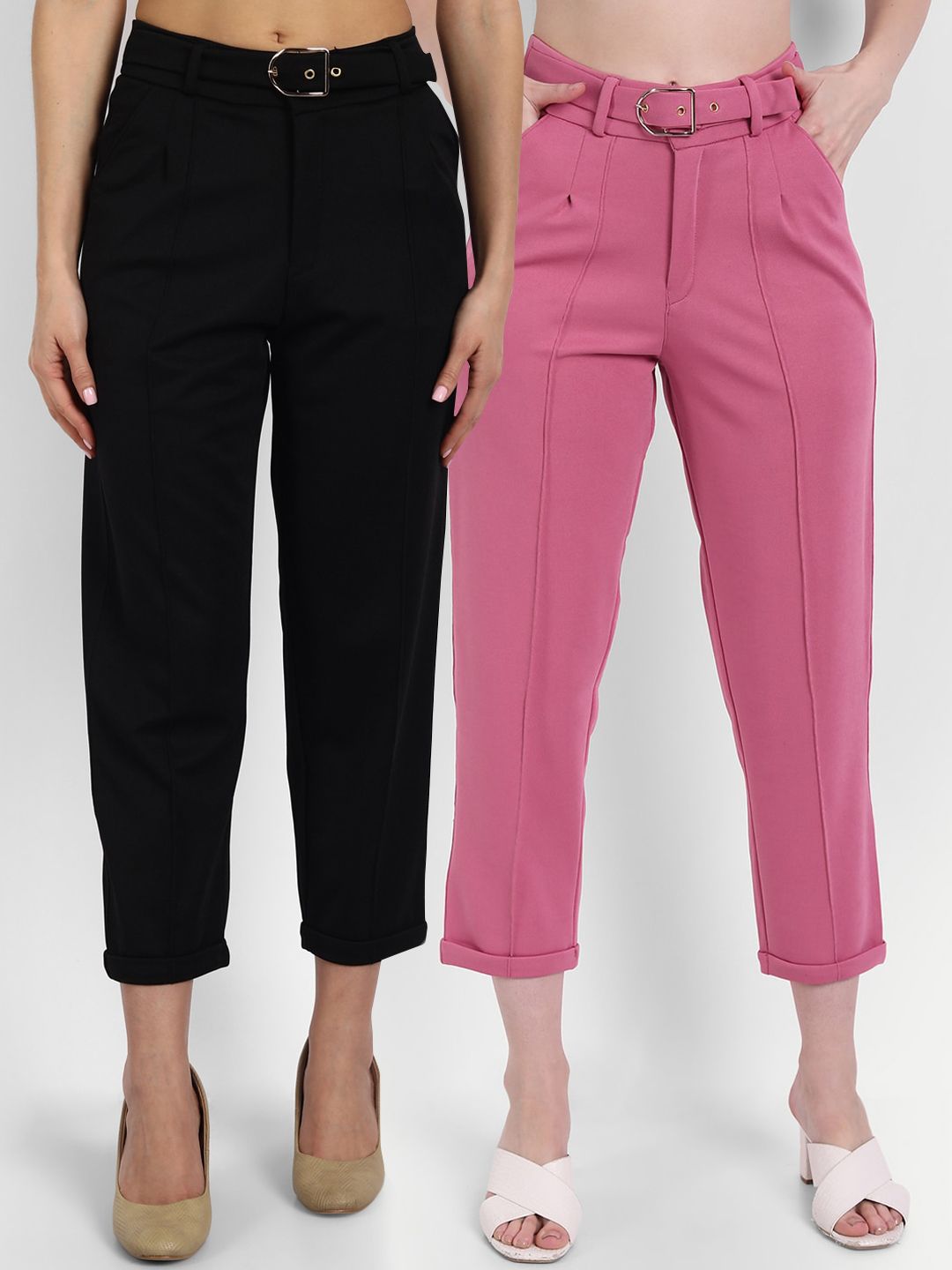 Next One Women Black Straight Fit High-Rise Non Iron Trousers Price in India