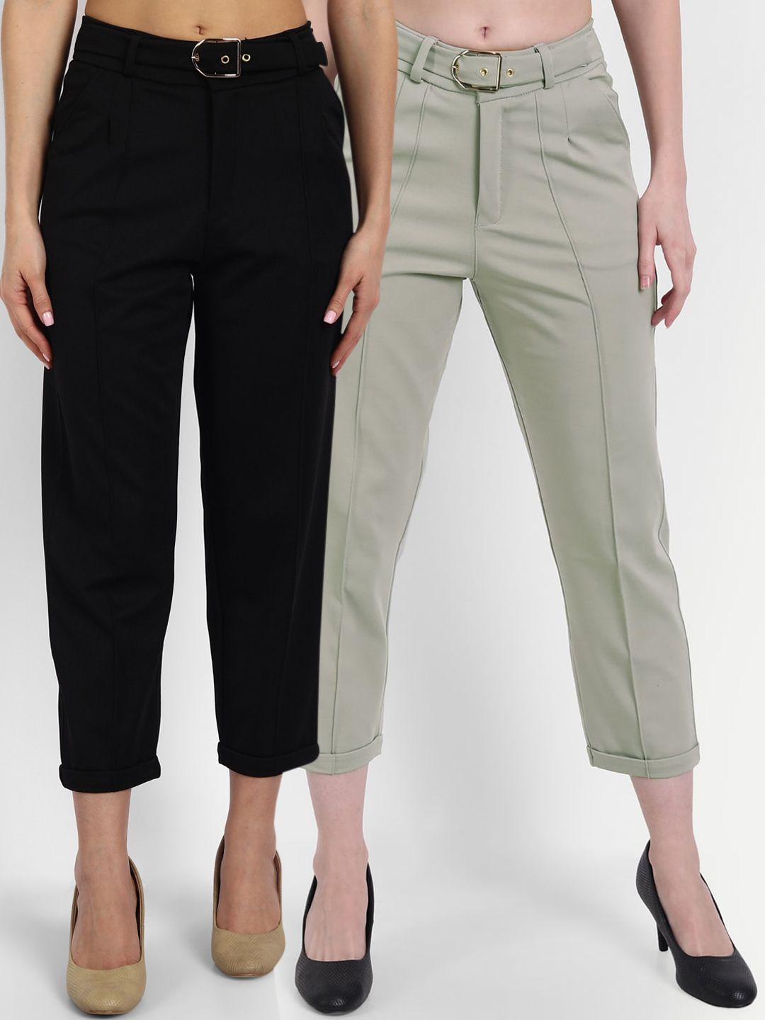 Next One Women Black Straight Fit High-Rise Non Iron Trousers Price in India