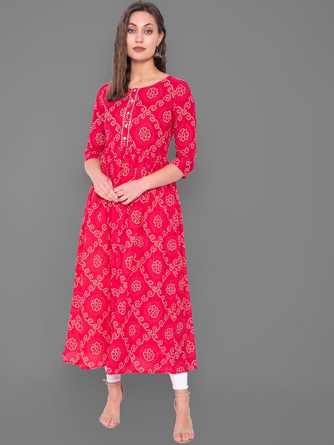 GULMOHAR JAIPUR Women Red Bandhani Dyed Thread Work Kurta Price in India