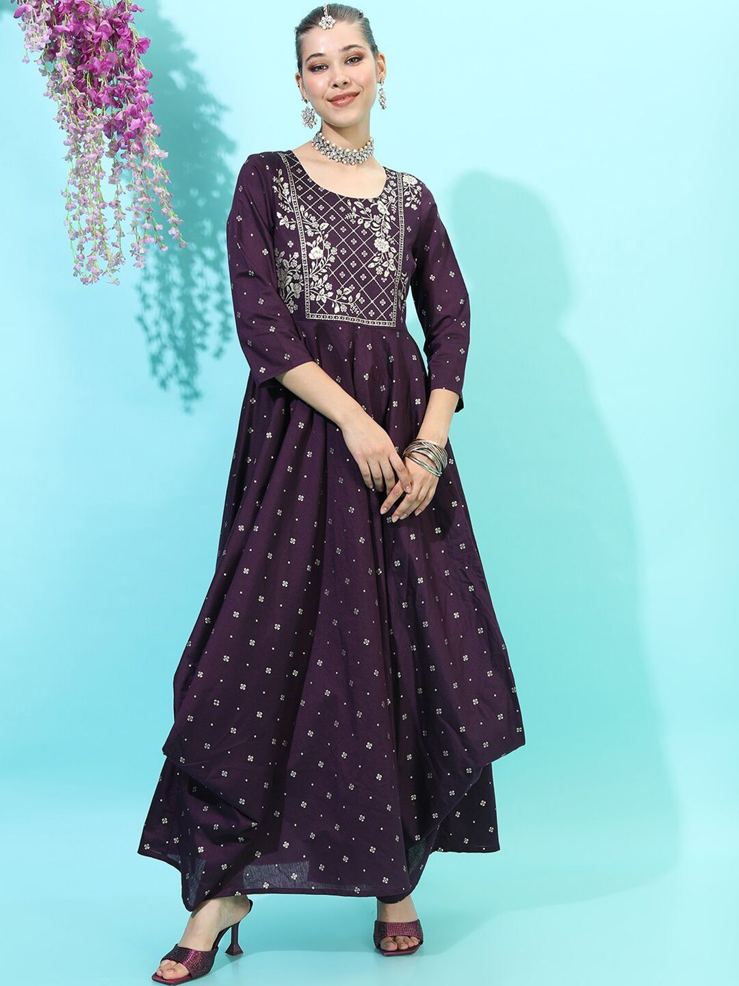 Vishudh Purple Embellished Ethnic Maxi Dress Price in India